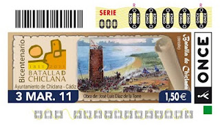 Imagen del cupón del 3 de marzo dedicado al bicentenario de la Batalla de Chiclana, Cádiz