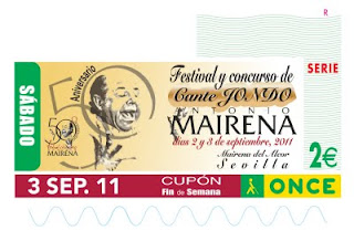 Imagen del cupón de Fin de Semana del 3 de septiembre, dedicado a Festival y Concurso de Cante Jondo 'Antonio Mairena'