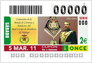 Imagen del cupón de Fin de Semana del 5 de marzo dedicado al centenario de la Banda de Cornetas y Tambores del Real Cuerpo de Bomberos de Málaga