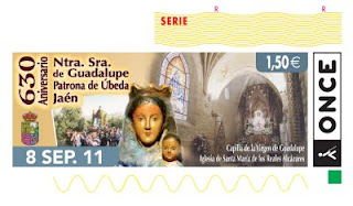 Imagen del cupón del 8 de septiembre dedicado al 630 aniversario de Nuestra Señora de Guadalupe, patrona de Úbeda, Jaén