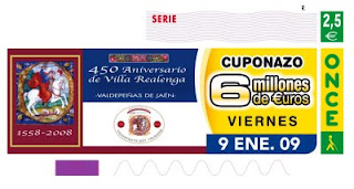 Cuponazo del 9 de enero dedicado al 450 aniversario de la villa de Valdepeñas de Jaén