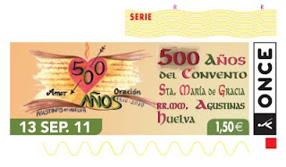 Imagen del cupón del día 13 de septiembre dedicado al 500 aniversario del convento Santa María de Gracia RR. MM. Agustinas de Huelva