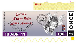 Imagen del cupón del 18 de abril dedicado al IV centenario de la cofradía Nuestro Padre Jesús Nazareno de Villanueva del Arzobispo, Jaén