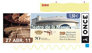 Imagen del cupón del 27 de abril dedicado al 20 aniversario de la Real Orquesta Sinfónica de Sevilla y Teatro de la Maestranza