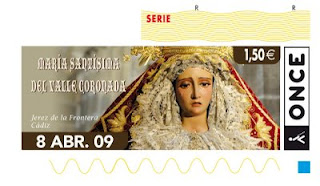 Cupón del miércoles santo, 8 de abril, dedicado a la virgen del Valle Coronada, de Jerez