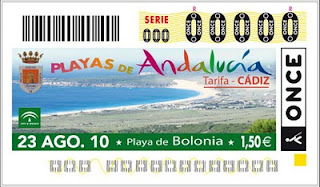 Cupón del 23 de agosto dedicado a la playa de Bolonia en Cádiz