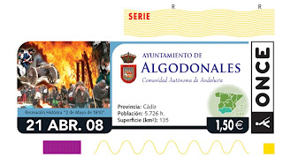 Cupón del 21 de abril, dedicado a Algodonales (Cádiz), con una recreación histórica de la batalla del 2 de mayo de 1810
