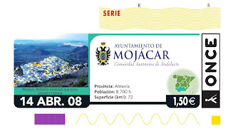 Cupón del 14 de abril dedicado a Mojácar (Almería), con una imagen panorámica del municipio