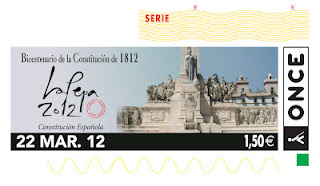 Imagen del cupón del 20 de marzo dedicado al Bicentenario de la Constitución de 1812 bajo el lema 'La Pepa 2012'
