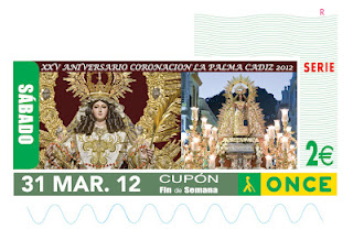 Imagen del cupón de Fin de Semana del domingo 31 de marzo dedicado al 25 aniversario de la Coronación de la virgen de La Palma en Cádiz