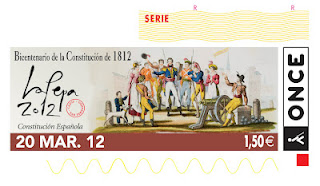 Imagen del cupón del 20 de marzo dedicado al Bicentenario de la Constitución de 1812 bajo el lema 'La Pepa 2012'