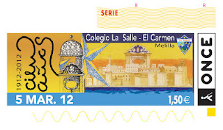 Imagen del cupón del 5 de marzo dedicado al centenario del colegio La Salle - El Carmen de Melilla