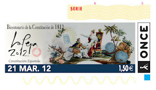 Imagen del cupón del 20 de marzo dedicado al Bicentenario de la Constitución de 1812 bajo el lema 'La Pepa 2012'
