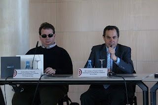 El subdelegado de la ONCE en Andalucía, Ventura Pazos, durante su intervención en la presentación