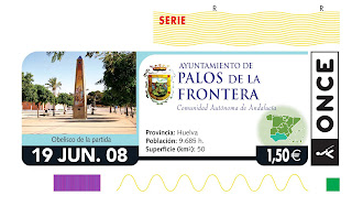 Cupón del 19 de junio dedicado a Palos de la Frontera (Huelva)