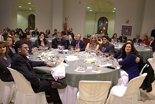 Mesa presidencial en la que se encontraban el delegado del Gobierno de la Junta de Andalucía en Cádiz, Gabriel Almagro, el delegado de la ONCE en Andalucía, Patricio Cárceles, la directora de la Obra Social de Cajasol, María Dolores Gómez y el director general para Personas con Discapacidad de la Junta de Andalucía, Gonzalo Rivas