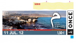 Cupón 11.07 Los Escullos Milenio Granada Imagen del cupón del sorteo del 11 de julio dedicado a Los Escrullos de Almería dentro de la serie del Primer Milenio del Reino de Granada