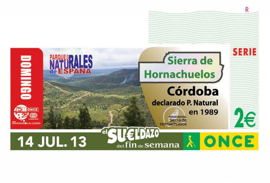 Imagen del cupón en la que aparece la Sierra de Hornachuelos de Córdoba