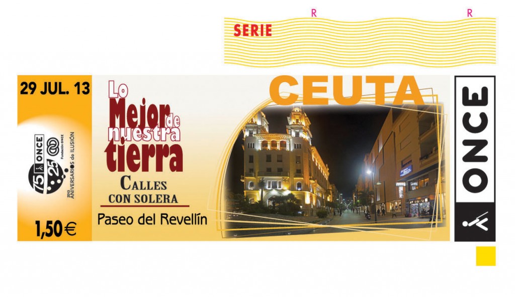 Imagen del cupón en la que aparece el Paseo del Revellín de Ceuta