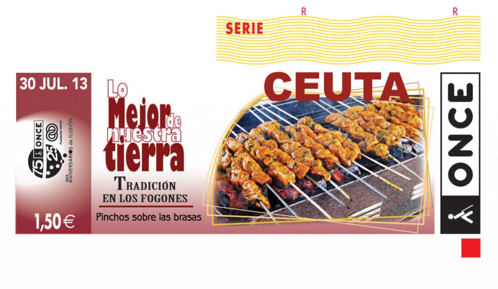 Imagen del cupón en la que aparecen los pinchos sobre las brasas típicos de Ceuta