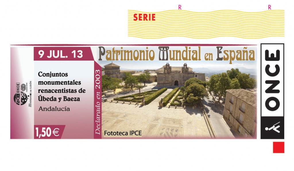 Imagen del cupón en la que aparecen los conjuntos monumentales renacentistas de Úbeda y Baeza