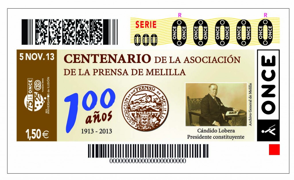 Cupón dedicado al centenartio de la Asociación de la Prensa de Melilla