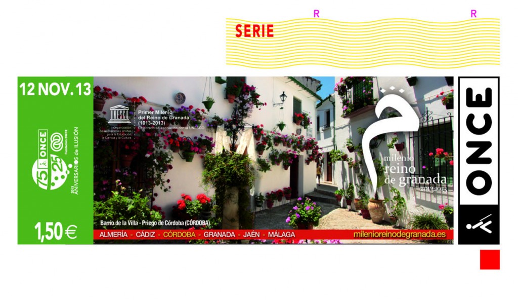 Cupón dedicado al Barrio de la Villa de Priego de Córdoba, dentro de la serie monográfica dedicada al Milenio del Reino de Granada