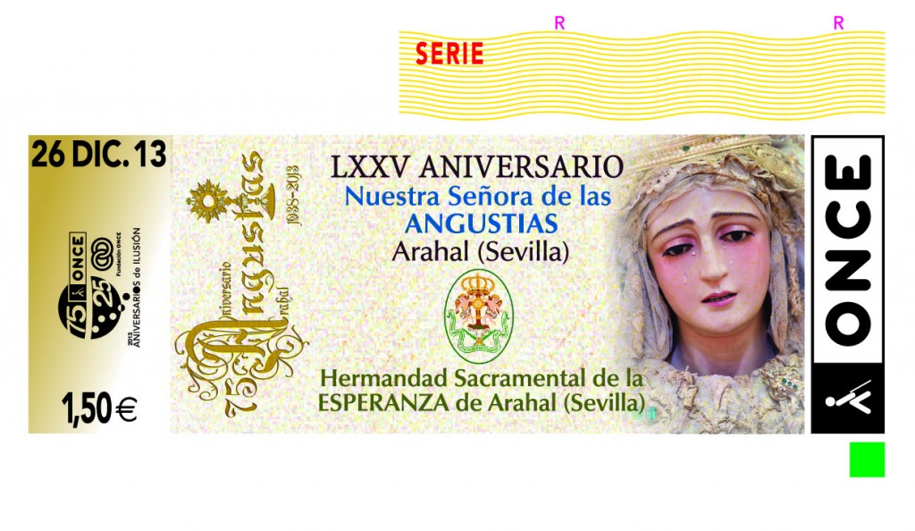 Imagen del cupón con la virgen de las Angustias de El Arahal