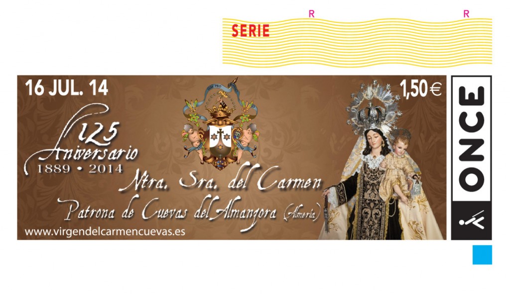 Cupón dedicado a la virgen Nuestra Señora del Carmen, Patrona de Cuevas de Almangora (Almería)