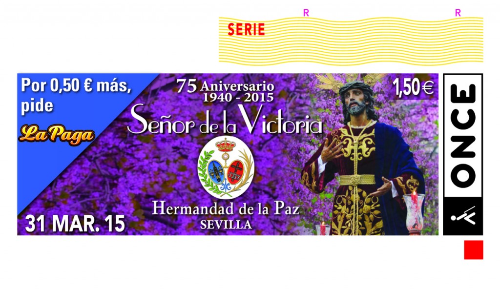 Cupón dedicado al 75 aniversario de la imagen de Nuestro Señor de la Victoria, de la Hermandad de la Paz en Sevilla