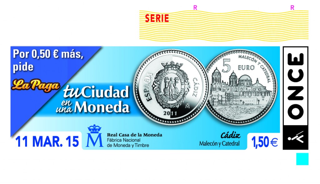Cupón dedicado a la moneda conmemorativa de Cádiz expedida por la FNMT