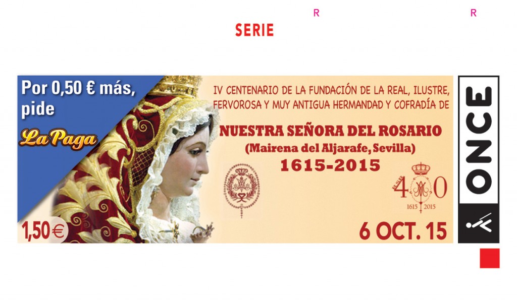 Sorteo del 6 de octubre dedicado a la virgen del Rosario de Mairena del Aljarafe (Sevilla) con una imagen del rostro de la virgen