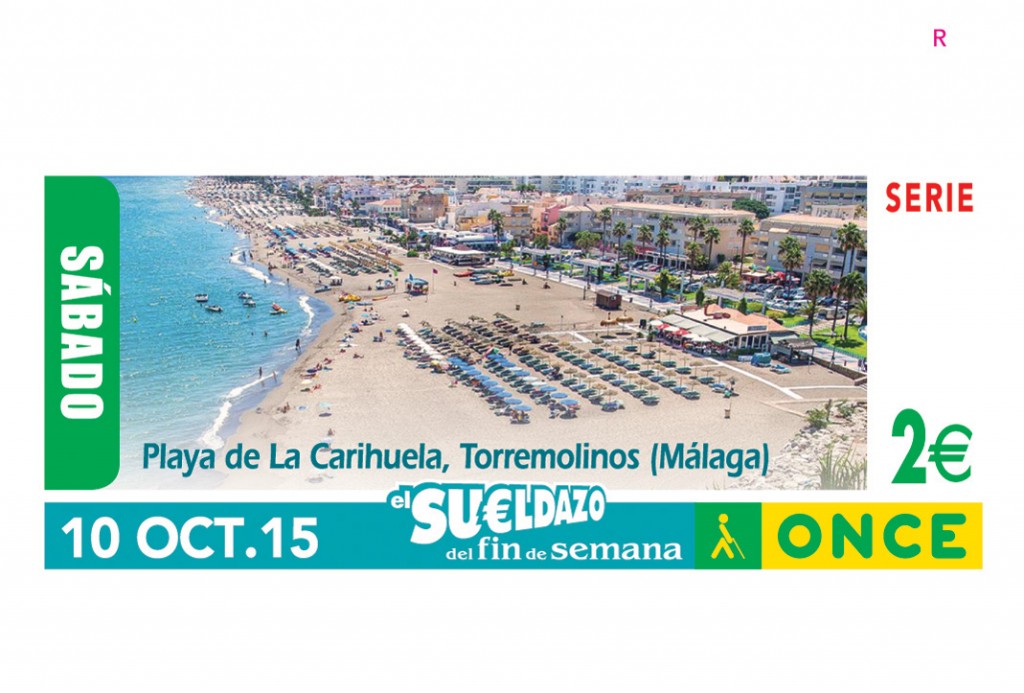 Sorteo del 10 de octubre, que tiene como motivo una vista general de la playa malagueña de La Carihuela, en Torremolinos