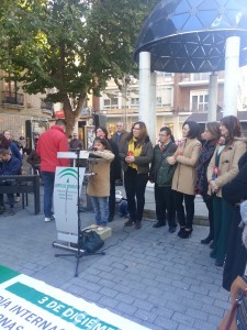 La afiliada cordobesa, Claudia Araceli Alvarenga  lee el Manifiesto Cermi. De izquierda a derecha, Mª de los Ángeles Luna Morales, delegada territorial de Igualdad y Políticas Sociales de la Junta de Andalucía,  Rafaela Crespín, delegada de Gobierno de la Junta de Andalucía, Isabel Ambrosio, alcaldesa de Córdoba y  Felisa Cañete Marzo, vicepresidenta primera de la Diputación de Córdoba.