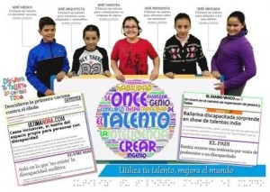 Composición gráfica en la que aparecen cinco alumnos sonrientes portando mensajes vinculados con el talento y la solidaridad