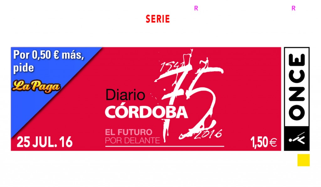 La imagen corporativa de este aniversario ocupa la parte central del cupón con el 75 sobre fondo rojo en el sorteo del 25 de julio