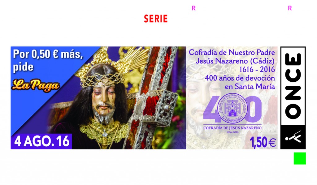El Cristo con la cruz ocupa la imagen central de este cupón