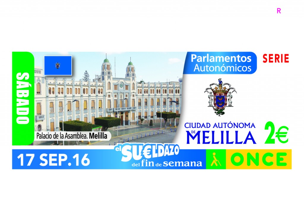 La fachada de la Asamblea de Melilla ocupa la imagen de este cupón